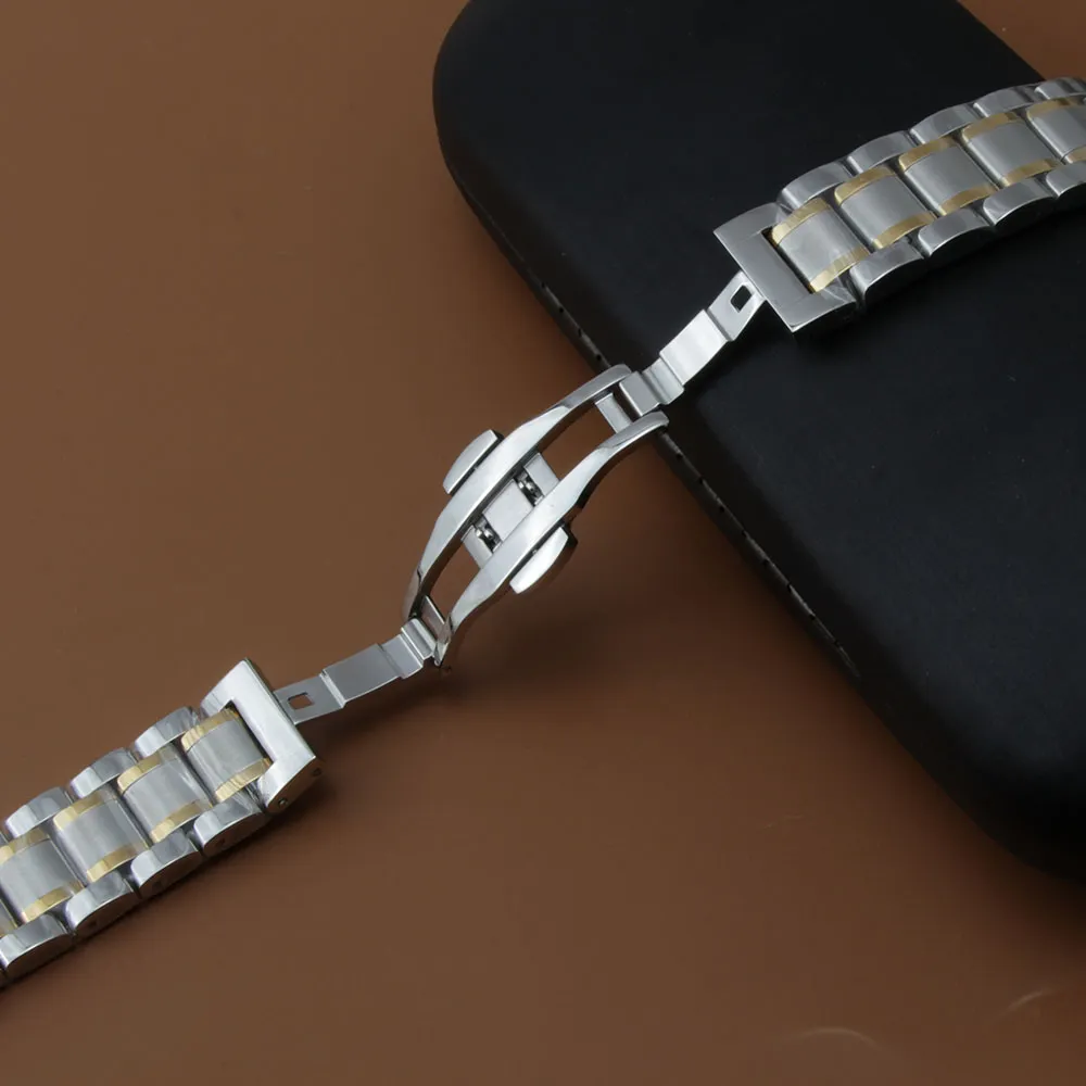 Extrémités incurvées Bracelets de remplacement Bracelet de montre en acier inoxydable à maillons solides couleur argent et or 14 15 16 17 18 19 23322