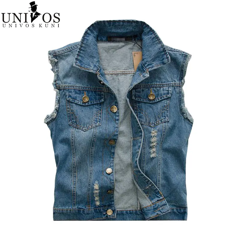 Atacado- 2016 New Men's Jean Jean Vest Light Color Color Waistcoat Homens Slim Fit Mangas Sem Mangas Moda Nova Marca Jeans Coletes Z2311