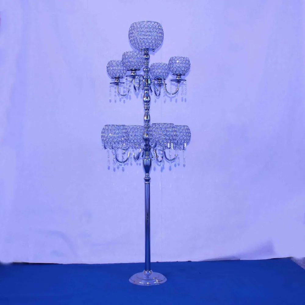 Lange en grote 9 armen bruiloft centerpieces Candelabra voor bruiloft tafel Crystal Candelabra met glazen houder en bloem