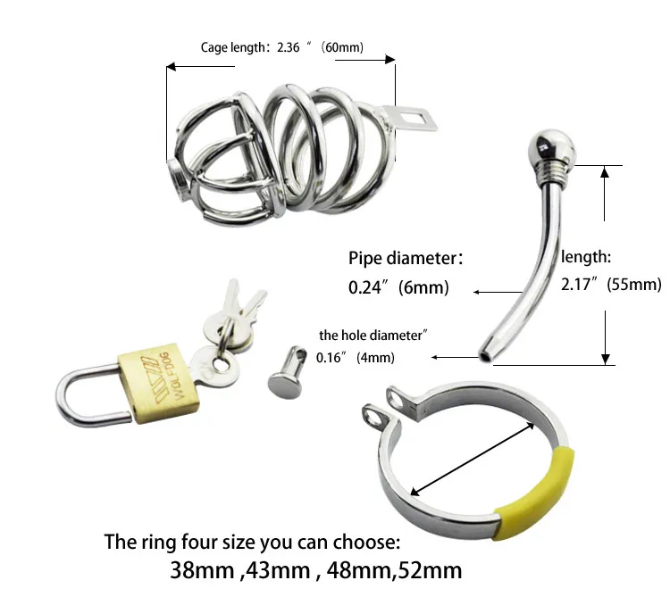 Stainless Steel Male Chastity Device Cock Cage with Urethral Catheter Penis Ring Adult Game Sex Toy