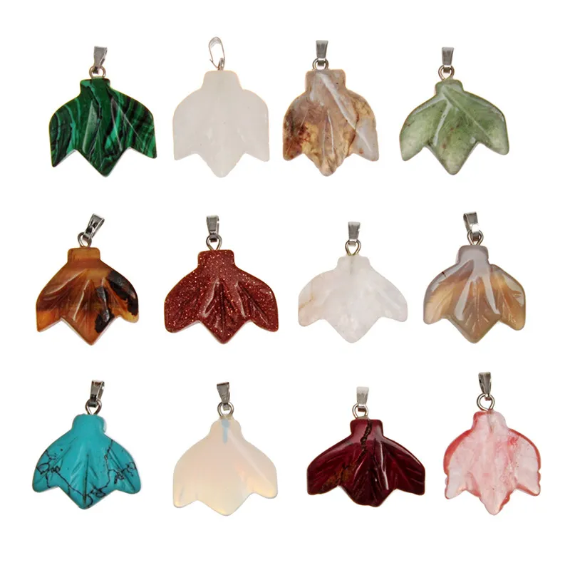 Assorted Mixed Fall Stone Quartz Crystal Carved Maple Leaves Foliage Pendant Charm Event Decoration Wedding Flowers Party Favor Random Color