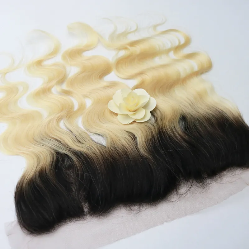 Evermagic Brazilian Remy Human Hair Ombre 1B 613 Blondynka 13 4 Koronkowe przednie zamknięcie ucha do ucha fala szwajcarskie koronkowe włosy 299x
