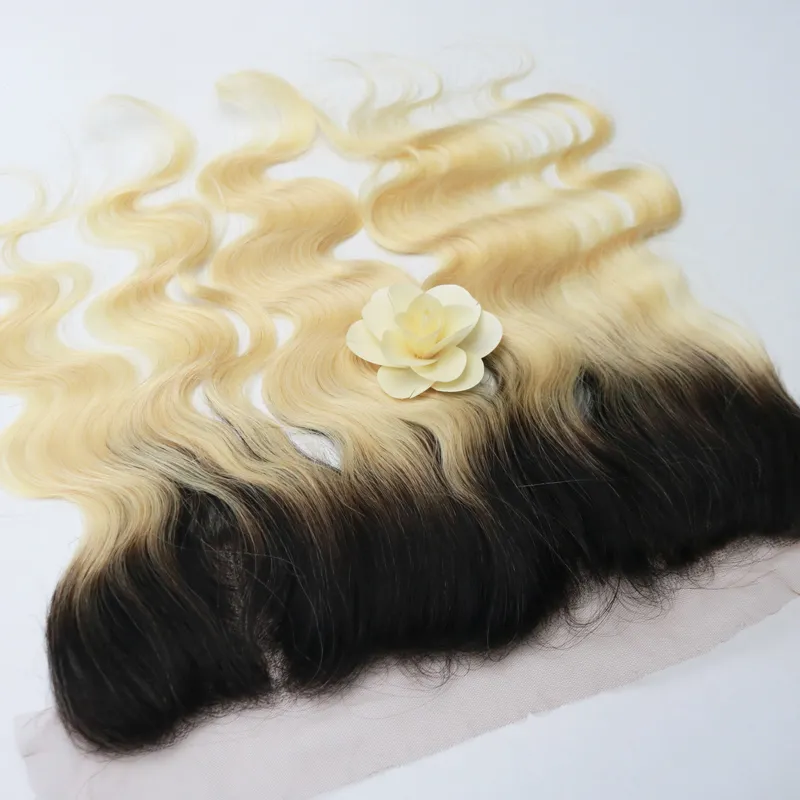 Evermagic Brasilianisches Remy-Echthaar Ombre 1b 613 Blond 13 4 Spitzenfrontverschluss Ohr-zu-Ohr-Körperwelle Schweizer Spitze Babyhaar237H