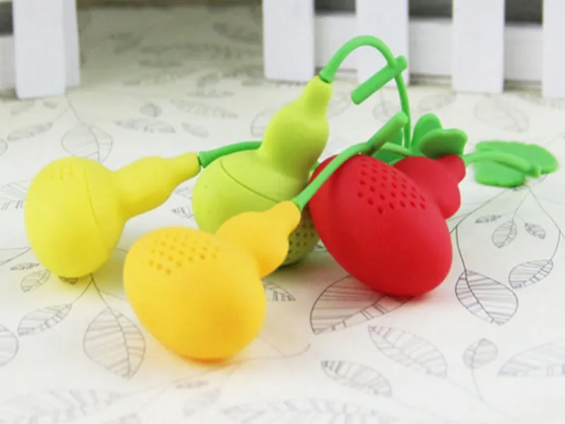 100st / mycket snabb frakt Gourd Shaped Silicone Tea Bag Filter Infuser Tea Strainer Tecknad Te Te Tools