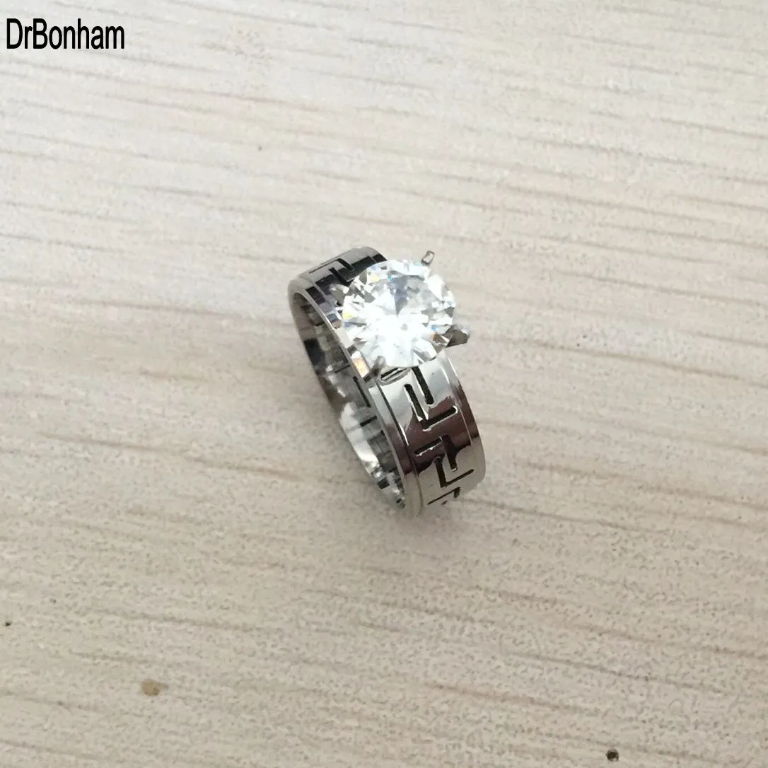 1.2 CT CZ 다이아몬드 여성용 펑크 패션 쥬얼리 Stailess 강철 반지 트렌디션 성명 여성 럭셔리 실버 컬러 링 무료 배송