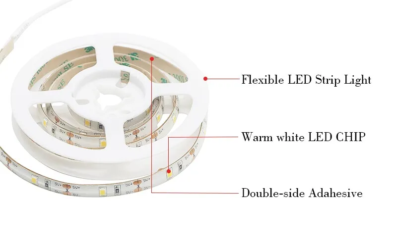 Edison2011 PIR Motion Sensor Led Night Light Bed Light 2835 SMD LED-remsa 60LEDS / M LED-remsa Flexibel ljus multifunktionell sänglampa