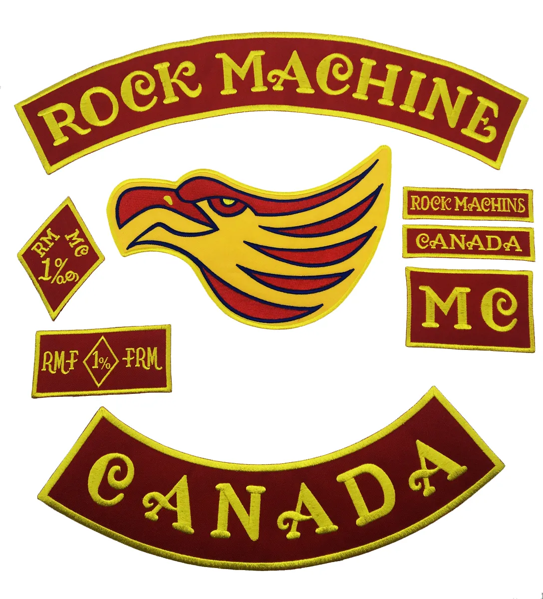 Newest Rock Machine Embroidery Patch In Red For Biker Vest Rock Motorcycle MC Club Leather JACKET Vest Patch Custom Rocker Available