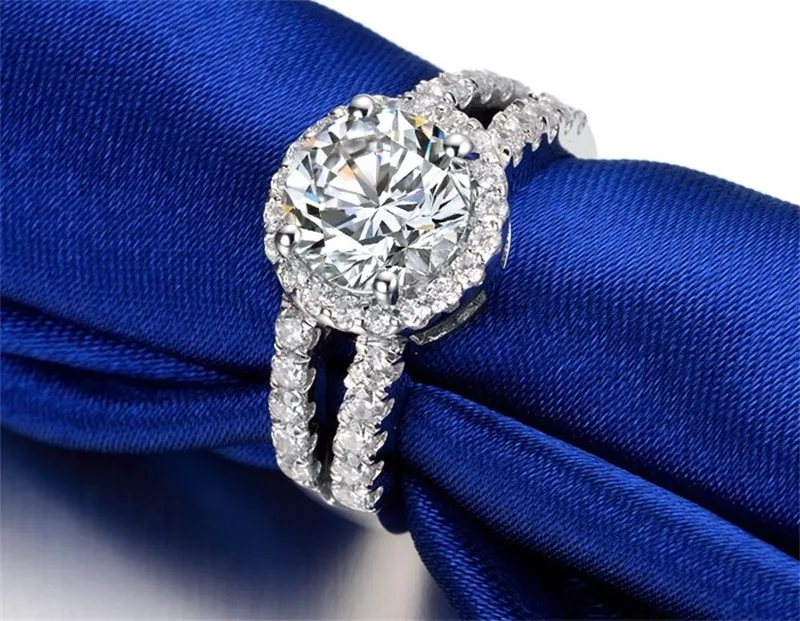 Yhamni Real Solid 925 Silver Bröllop Ringar Smycken för Kvinnor 2 Carat Sona CZ Diamant Förlovning Ringar Tillbehör XMJ510