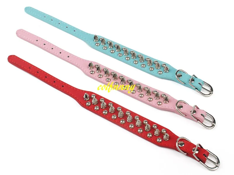 100st / parti snabb fraktjusterbar läder nitar spiked studded pet puppy hund krage nackband 9 färger