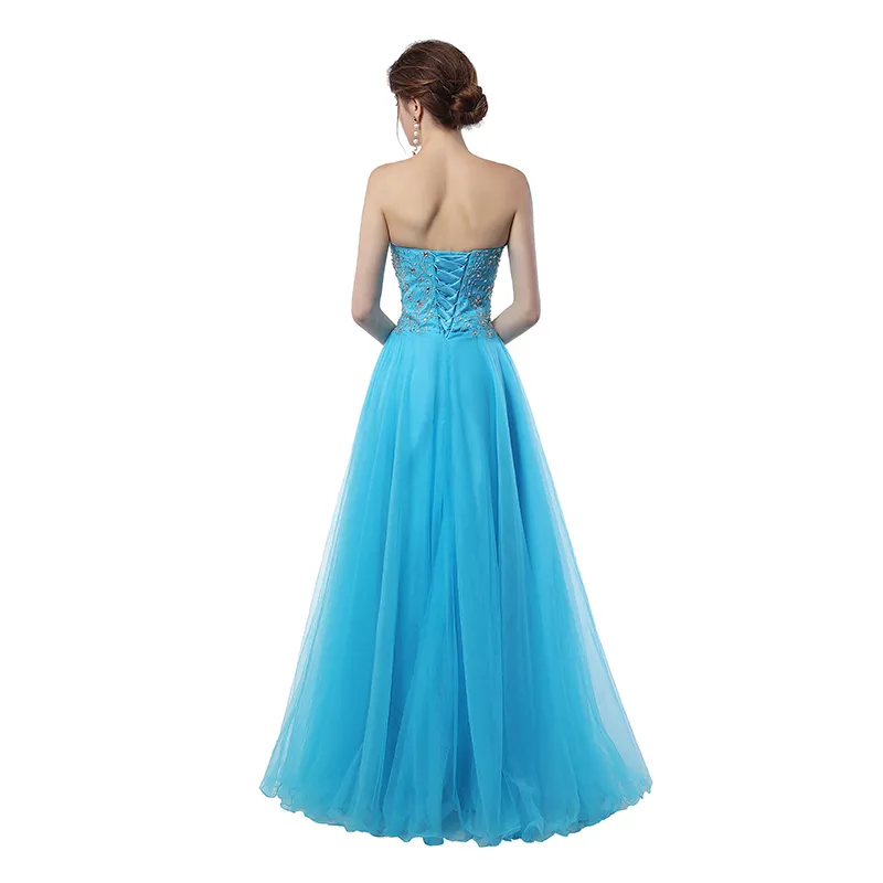 Gratis verzending Real Sample Sky Blue Prom-jurken Sweetheart Abiti da Cerimonia da Sera Avondjurken 2020 ABITO SPOSA