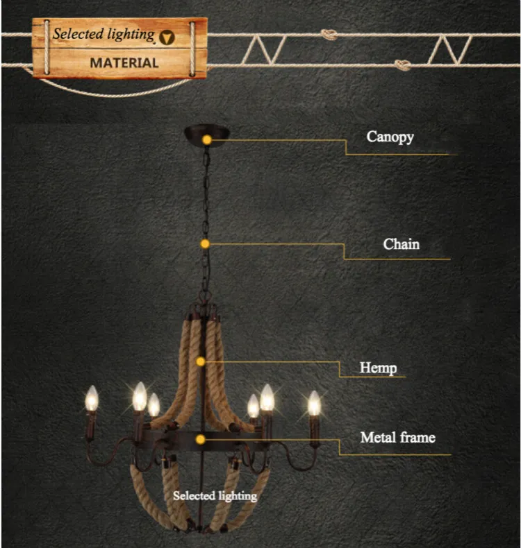 Luxury Retro Rope Industrial Pendant Lamps Edison Vintage Restaurant Living bar Light American Style Nordic Lighting Fixtures