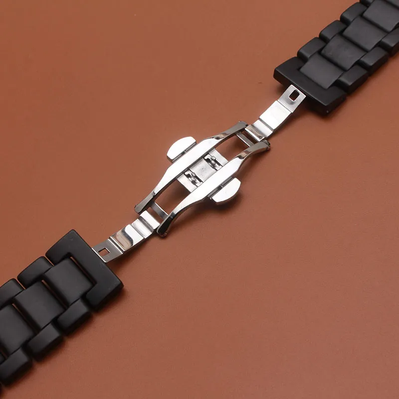 مشاهدة العصابات حزام سوار سوار watchband الأسود السيراميك ماتي الملحقات غير المسبقة 16 ملليمتر 18 ملليمتر 20 ملليمتر 22 ملليمتر جودة عالية الفولاذ المقاوم للصدأ مشبك الفضة نشر رجل