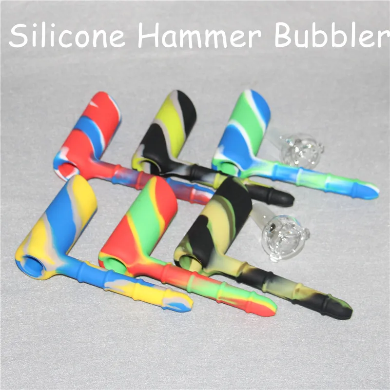 Hammer Silicone Bong ad acqua Narghilè 18,8 mm Joint Fumo Gorgogliatore Percolatore Doppio Recycler Soffione doccia Oil Rig con ciotola di vetro DHL