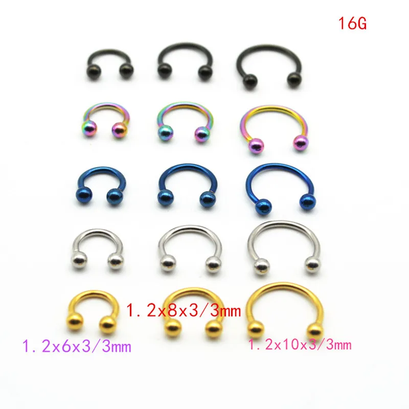 Horseshoe 316L Surgical Steel Nostril Nose Ring circular piercing ball Body Jewelry Rings CBR earring16G 6MM 8MM 10MM 50pcs/lot