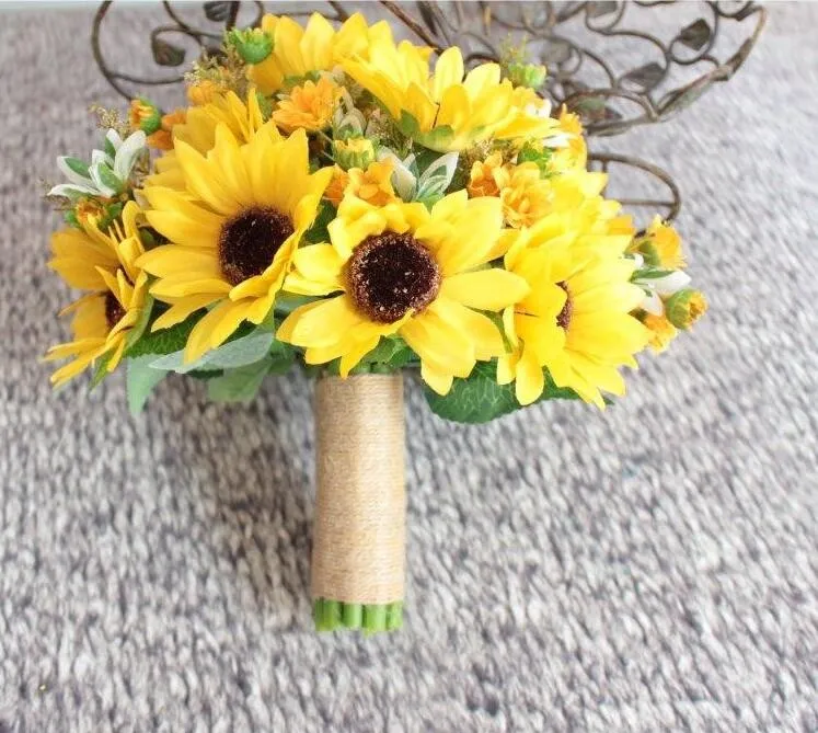 Nouveau Style 2018 Bouquets De mariage jaune tournesol artificiel pour les mariées fleurs De mariage Bouquets De mariée Ramos De Novia artificiel