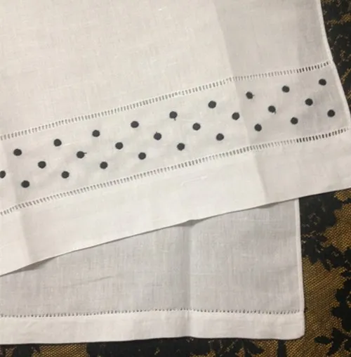 Home Textiles Towel 12PCS/Lot 14x22"White Linen Hand Towel with Embroidered Black Dots Guest Towel For Occasions