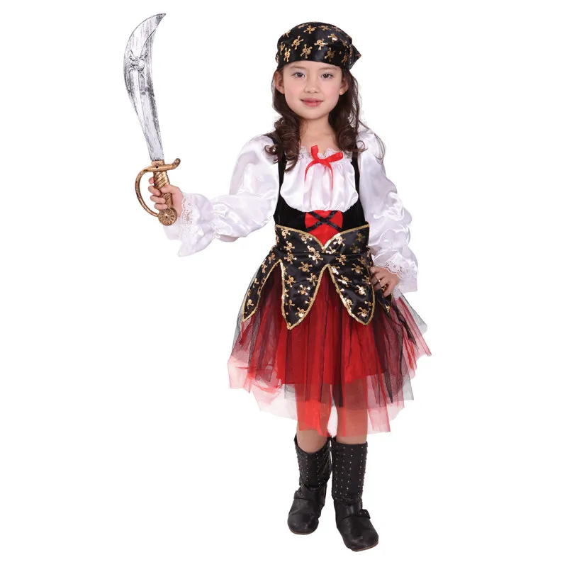 Shanghai story manga comprida caveira estampa peplum vestido halloween carnaval festa fantasia cosplay pirata para crianças meninas 5714952