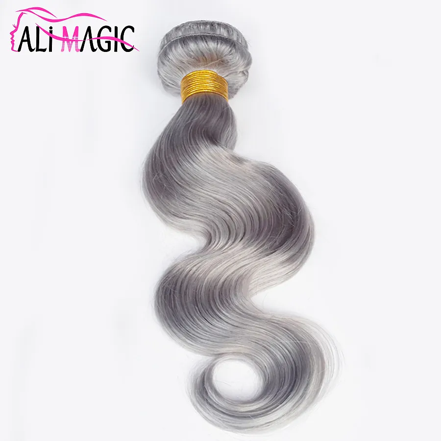 ail Magic Grey Human Hair Weave Silver Grehaid Extensions Factory Peruian Indian Malaysian Brazilian Body Wave Hair3バンドル