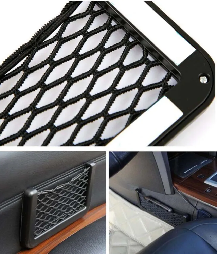 Car Net Bag Car Organizer Nets 20x8cm Automotive Fickor med lim Visor Bil Syling Väska Förvaring för Verktyg Mobiltelefon