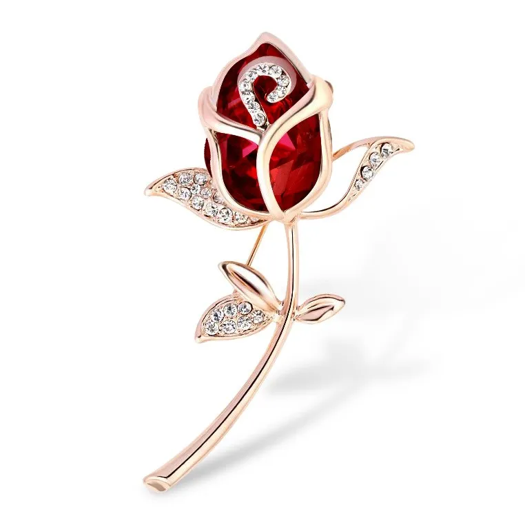 18K Vergulde Rose Flower Crystal Broches Strass Decoratieve Jurk Sieraden Broche voor Vrouwen Hoed Tas Sjaal Accessoires Groothandel