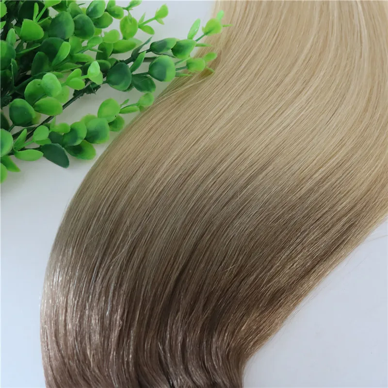 # 8 # 60 613 # Pleine Tête Clip Dans Les Extensions De Cheveux Humains Ombre Brun Moyen Ombre Cheveux Blond Clair Balayage Faits Saillants beaucoup 120g3402