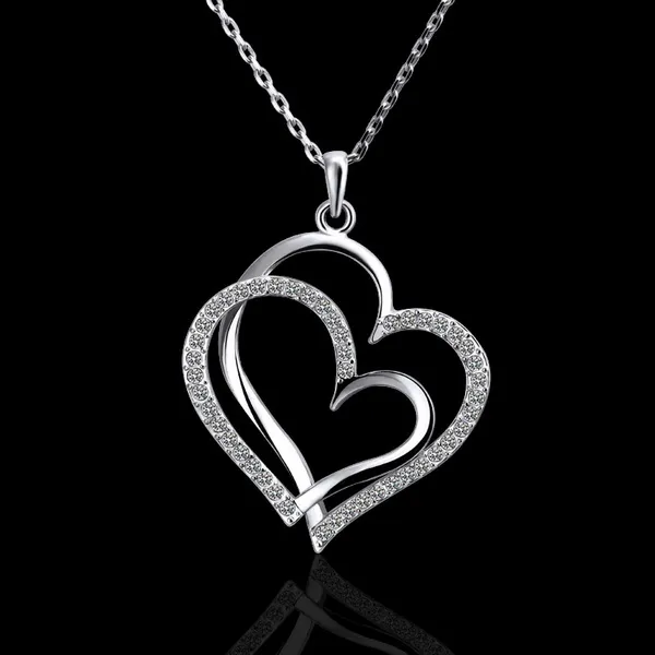 Best gift White Gold White crystal jewelry Necklace for women DGN498,Heart 18K gold gem Pendant Necklaces with chains