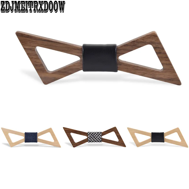 Noeud papillon en bois creux 18 styles 12 * 4 cm fait à la main Vintage traditionnel triangle Bowknot pour affaires paty mariage produit fini bricolage noeud papillon