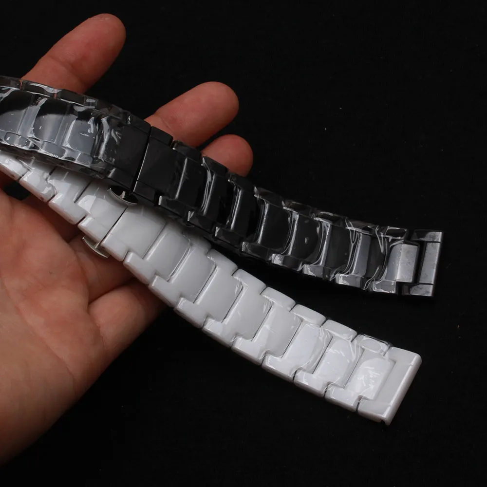 Pulseira de relógio preto Branco puro Cerâmica Relógios pulseira pulseira polida pulseiras de relógio engrenagem S3 relógio inteligente 22mm dobrável fivela de implantação de metal