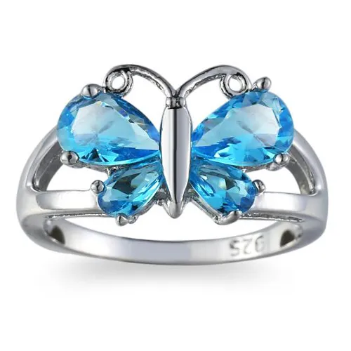 10 sztuk 1 los Luckyshine Blue Red Topaz 925 Srebrne Pierścienie motyla