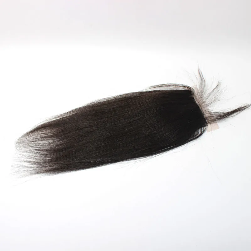 Baby Hair z przodu Yaki proste włoskie włosy Yaki Brazylijskie włosy jedwabne zamykanie podstawy 4x4 rozstanie 3 część9095098
