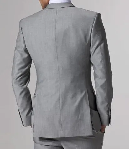 Wysokiej Jakości Light Grey Side Vent Groom Tuxedos Notch Lapel Groomsmen Najlepsze Mężczyzna Mężczyzna Garnitury Ślubne Oblubienica Kurtka + Spodnie + Kamizelka + Krawat D: 62