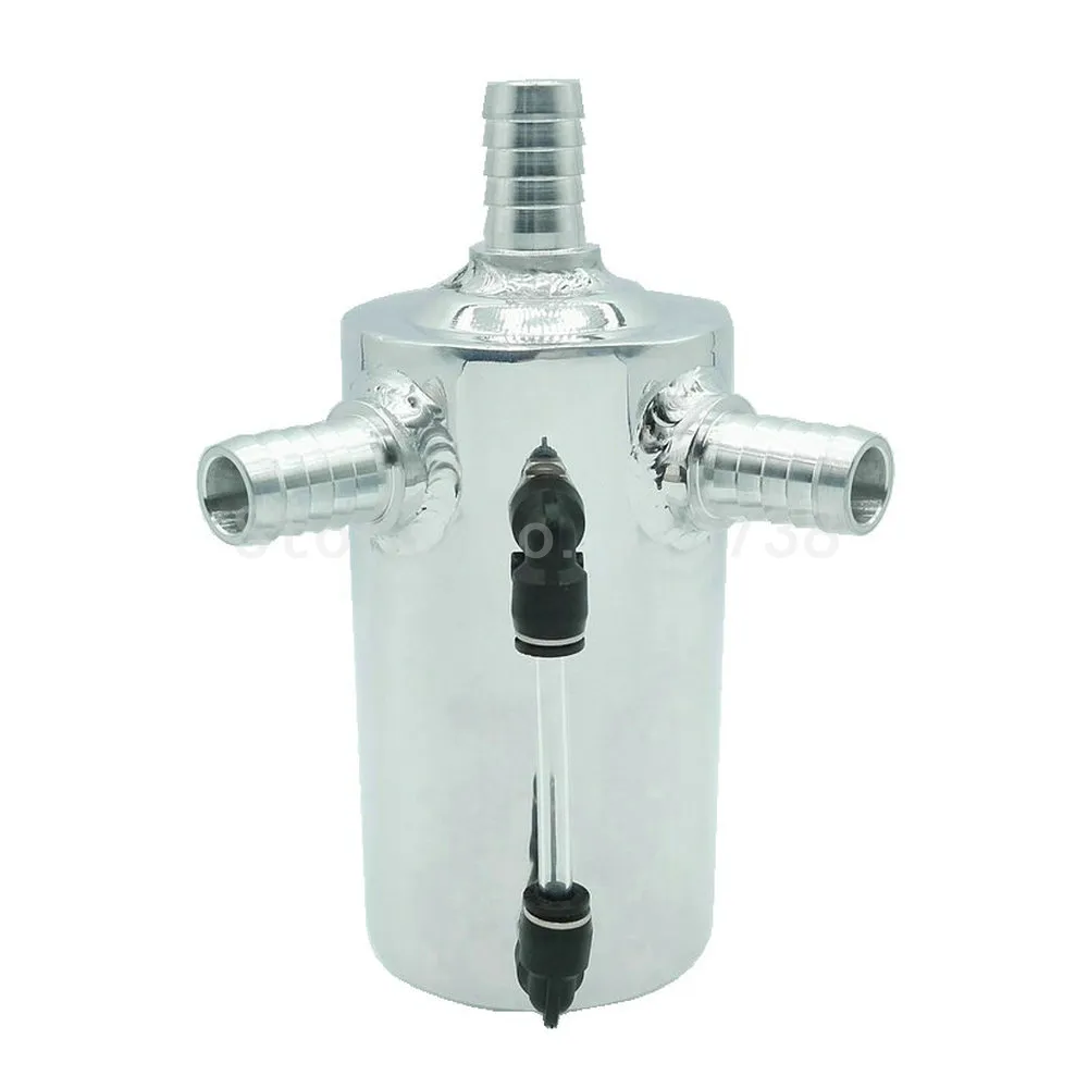 Silver Universal CAR 19mm 3/4" Polished Aluminum Reservoir Oil Catch Can Breather Tank FOR R2 R3