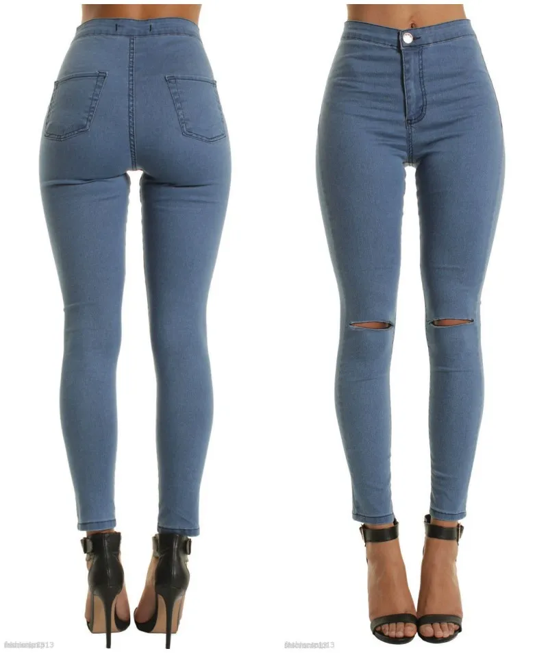 mode high taille jeans vrouw femme stretch zwart witte potlood broek denim met zakken dun gescheurd voor vrouwen