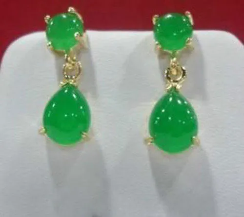 Neue natürliche Charming grünen Jade Drop Ohrring