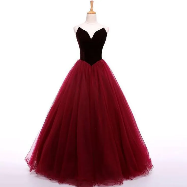 Hot Sell High Quality Strapless Burgundy Organza Sweep Train Prom Dresses Evening Gowns for Women In Stock