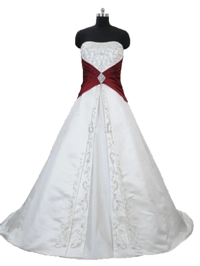 Elegant broderi A-Line Bröllopsklänningar med Appliques Satin Plus Size Party Bridal Gowns Vestido de Novia BW11