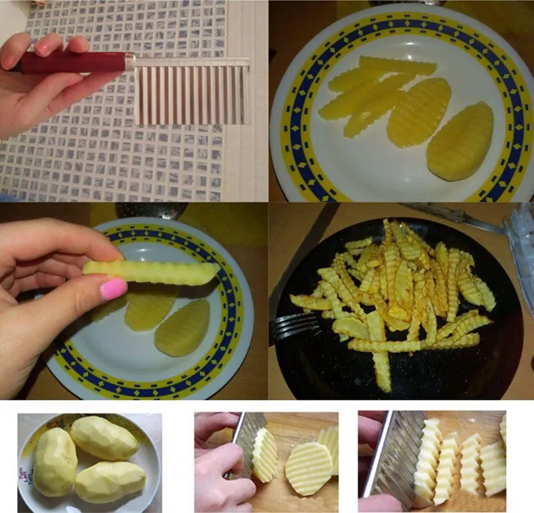 French Fry Cutters Potatis Dough Waves Crinkle Cutter Slicer Potatis Cutter Slicer Kök Vegetabilisk Morot Chip Blade