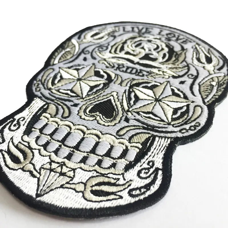 Partihandel Live Love Ride Sugar Skull Broderad Patch Strykjärn på jackan Vest Embroider Badge DIY Applique Broderi Emblem 5 