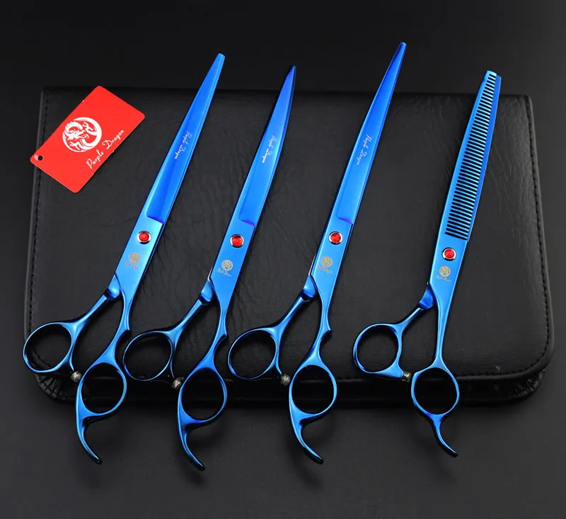 8.0" Purple Dragon Professional Pet Grooming Scissors Puppy Supplies Cutting Scissors & Thinning Scissors Curved Shears with bag, LZS0496