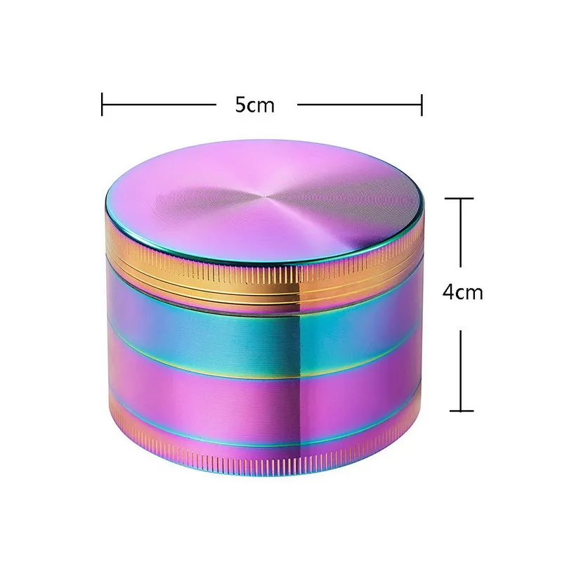 Bella smerigliatrice arcobaleno da 50 mm Smerigliatrice a 4 pezzi Materiale in lega di zinco Frantoio spezie alle erbe di tabacco di alta qualità Spedizione veloce