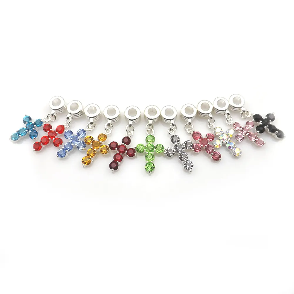 24 stks / partij Crystal Cross Shape Slide Ketting Hanger Multicolor Rhinestone Charm voor DIY gratis verzending