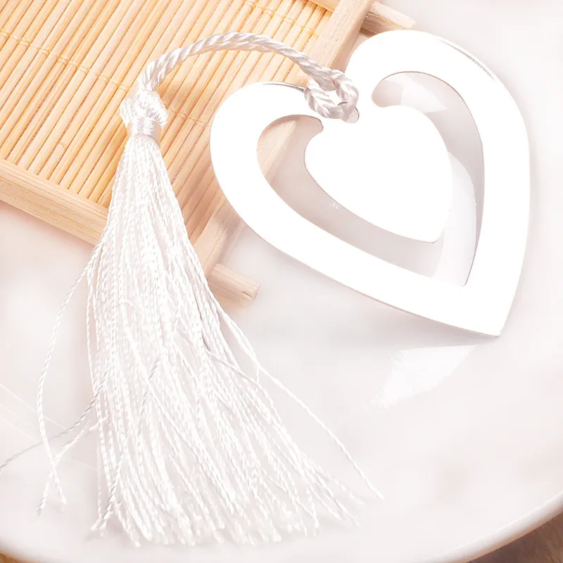 Double heart metal bookmarks with tassels -Baby Shower Christening birthday Wedding Favor Back To school wen4498