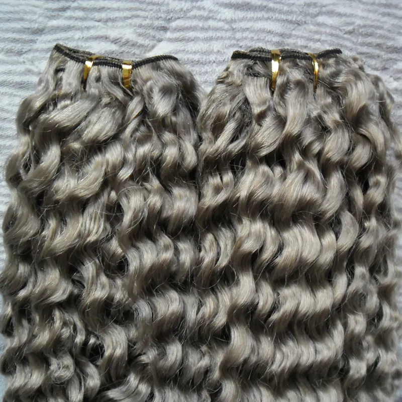 Grå hår väv Brasilianskt hårväv buntar 200g Brasiliansk Kinky Curly Virghow Gray Curly Weave Human Hair 2st