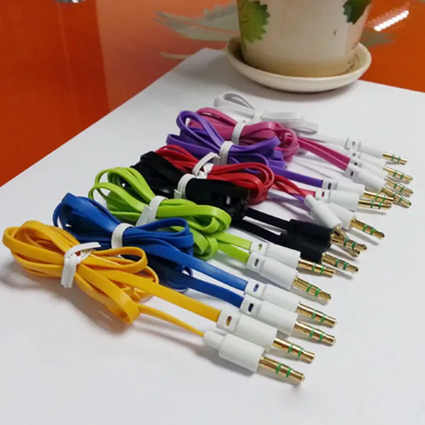 wholesales 1000pcs/lot 3.5mm male to male Extension Replacement Stereo Color Audio Cable for Headphone with AUX Golden Jack be used in PC , phone , mp3 etc