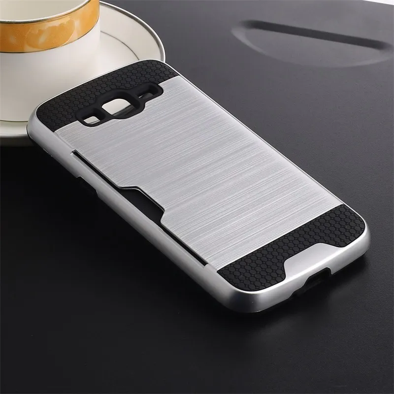 Armor TPU + PC Hybrid Geborsteld Creditcard Slot Case voor Samsung Galaxy Z3 Note 3 Grang Prime G530 Opmerking 8 100 stks / lo