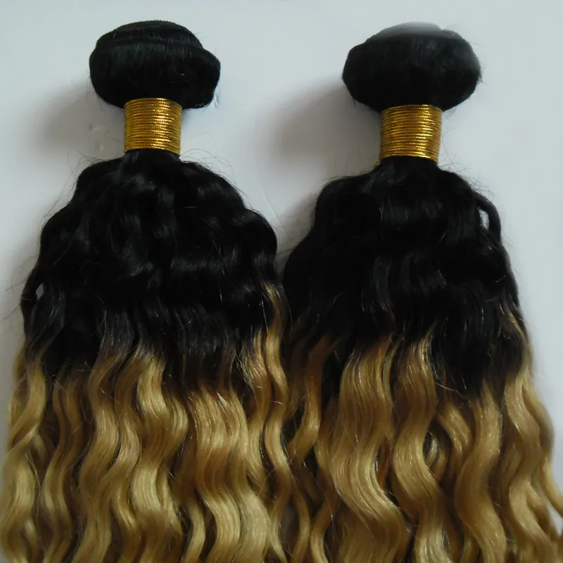 Blonde Hair Weave Bundles ombre 1 bundles Non-Remy 200g 1b/613 brazilian kinky curly virgin hair double weft