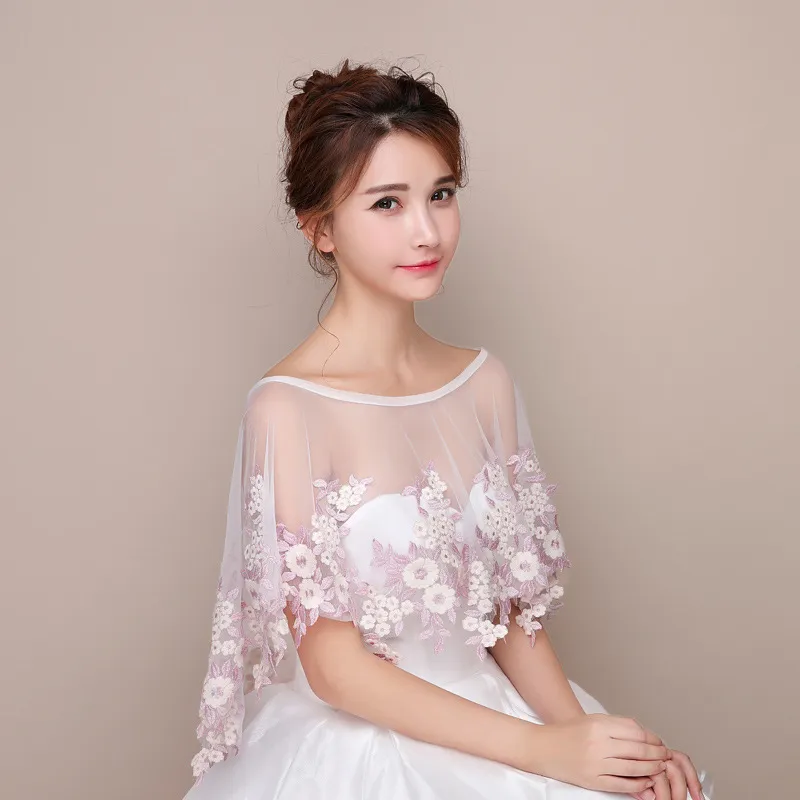 Fata Bolero da sposa Perla Fiori rosa Morbido avorio Tulle Accessori da sposa Involucri nuziali Spedizione gratuita a buon mercato