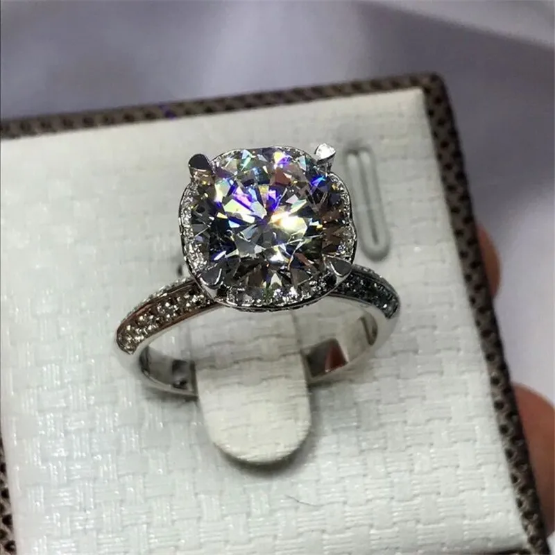 Vecalon hjärta blomma 925 sterling silver ring 5a zircon cz kristall engagemang bröllop band ringar för kvinnor brud smycken gåva