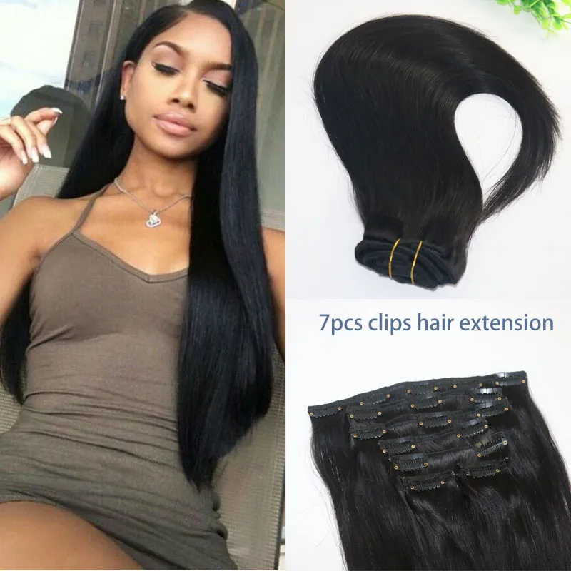 Brazilian Human Hair Extension Clip In, Natural Black  display picture 2