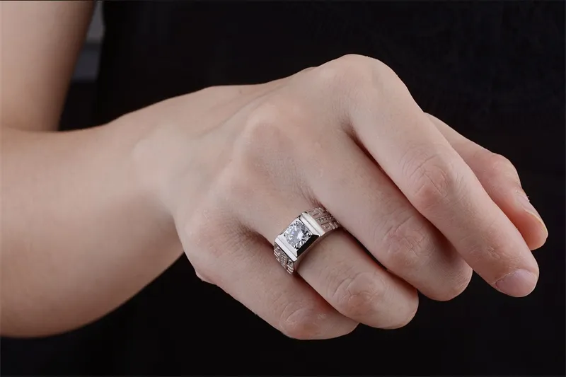 Yhamni Original Real 925 Sterling Silver Ringar För Man Bröllop Förlovnings Ring Mode Diamant Smycken Men Finger Ring Njz002